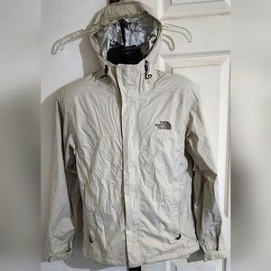 The North Face Rain Jacket Mens Size Small Hooded Beige Waterproof Dryvent Nylo